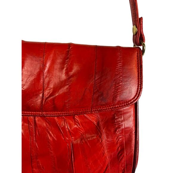 Vintage Red Eelskin Ell Skin Exotic Leather Purse Bag Retro 80s - Picture 3 of 10
